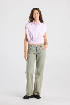 Blouse Inny mouwloze cropped blouse met krijtstreep