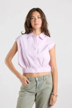 Blouse Inny mouwloze cropped blouse met krijtstreep