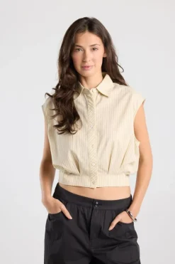 Blouse Inny mouwloze cropped blouse met krijtstreep