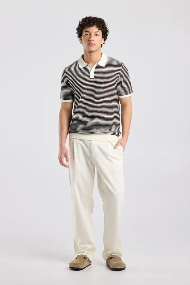 Broek Patrick straight fit linnen broek met elastische tailleband