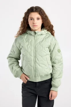 Jas Joanna JR gewatteerde jas met capuchon en gekleurde schouderbies