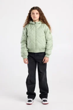 Jas Joanna JR gewatteerde jas met capuchon en gekleurde schouderbies