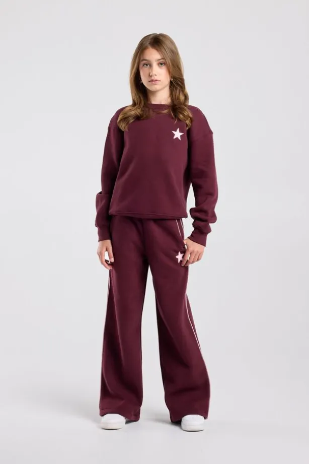 Joggingbroek Cassia Jr wide leg joggingbroek met bordeaux piping