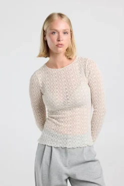 Longsleeve Lillo kanten top met lange mouwen en ronde hals