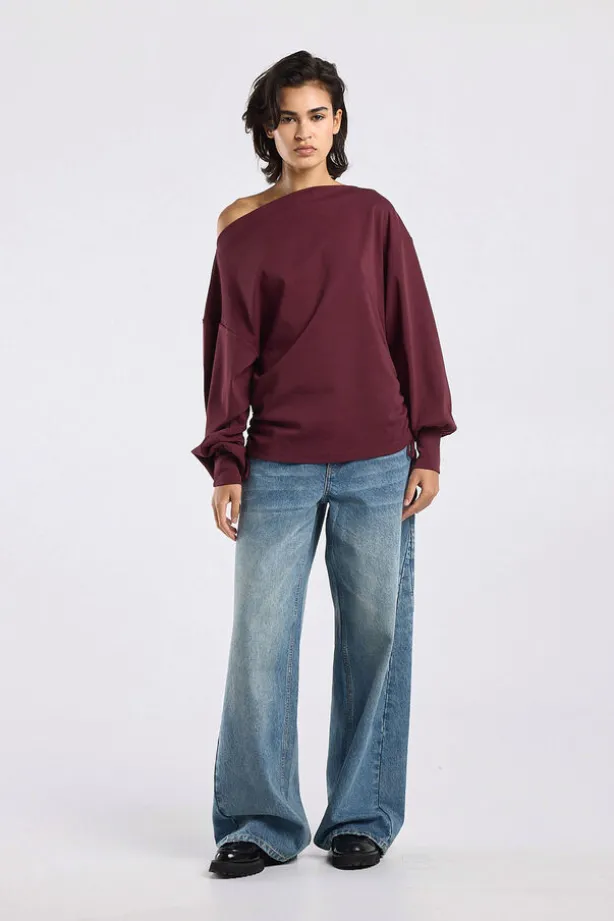 Longsleeve Linda loose fit long sleeve met rimpeldetails