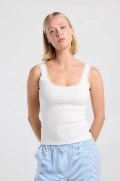 Loungetop Moos loungetop met slim fit en lace detail