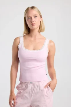 Loungetop Moos loungetop met slim fit en lace detail