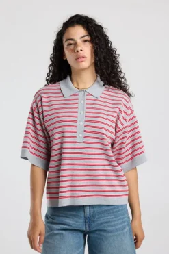 Polo Kirsten gestreepte loose fit polo met knoopsluiting