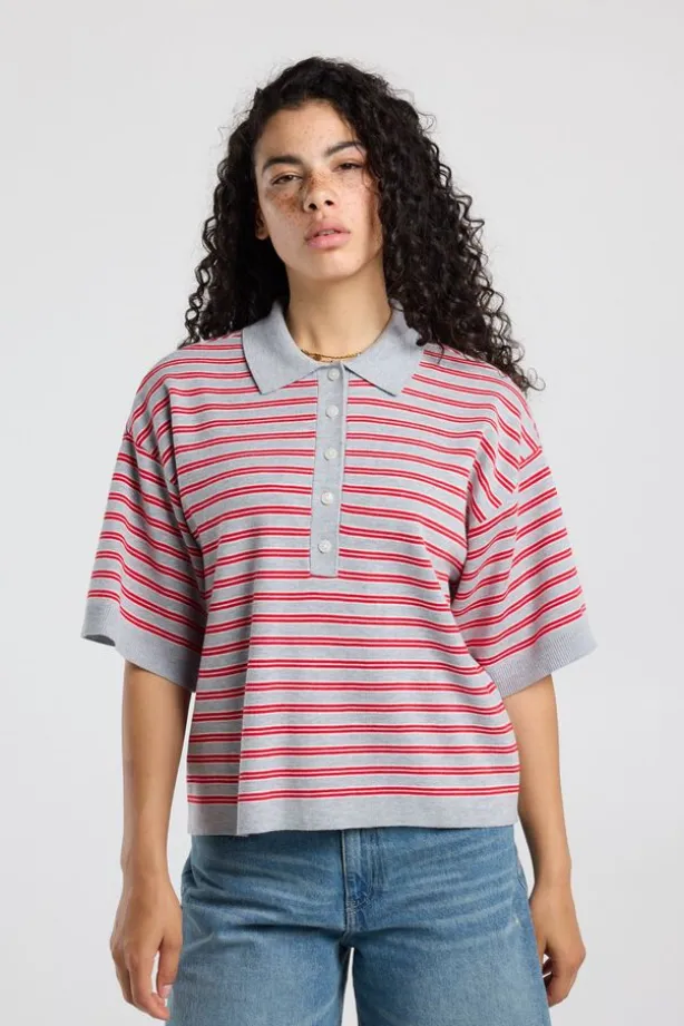 Polo Kirsten gestreepte loose fit polo met knoopsluiting