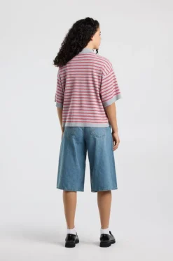 Polo Kirsten gestreepte loose fit polo met knoopsluiting