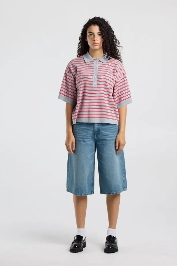 Polo Kirsten gestreepte loose fit polo met knoopsluiting