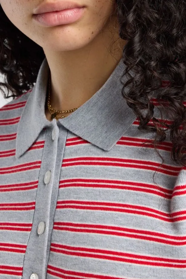 Polo Kirsten gestreepte loose fit polo met knoopsluiting
