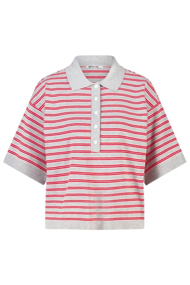 Polo Kirsten gestreepte loose fit polo met knoopsluiting