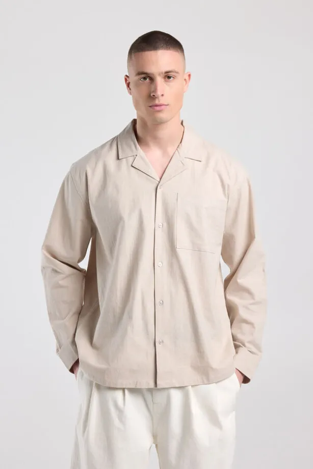 Shirt Henry linnen shirt met resortkraag en borstzak
