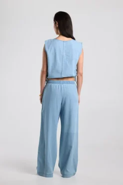Shirt Inez lichtgewicht denim mouwloos shirt met trekkoord