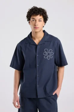 Shirt Ivan linnen shirt met korte mouwen en borduring achter