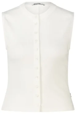 Top Gwenn mouwloze top met ribstof en knoopsluiting