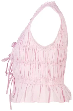 Top Ilka gesmockte haltertop met strikjes en ruffles