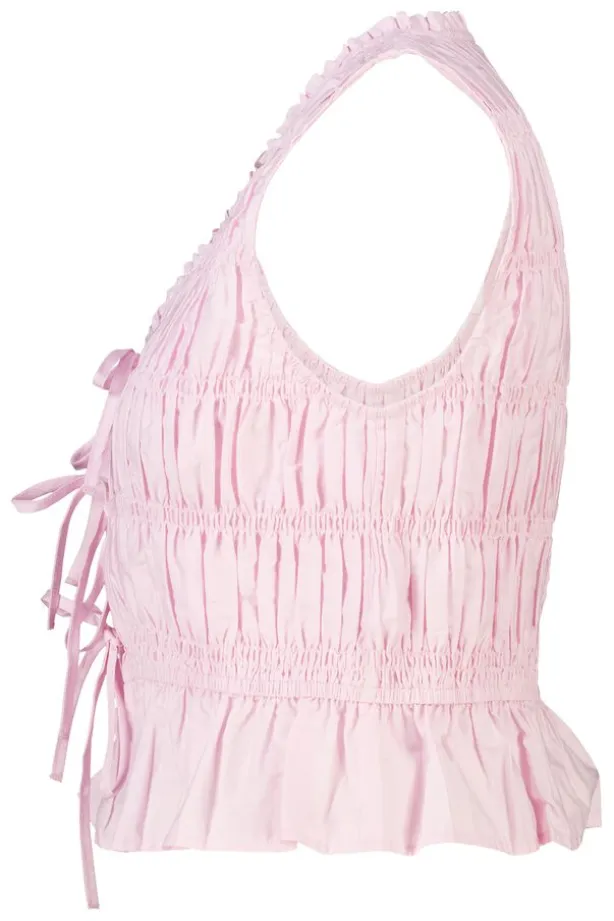 Top Ilka gesmockte haltertop met strikjes en ruffles