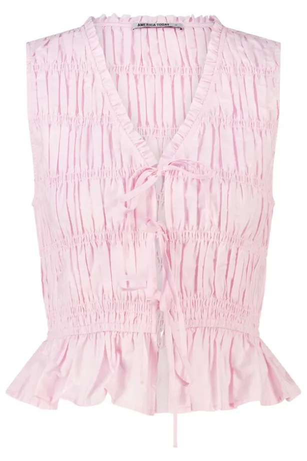 Top Ilka gesmockte haltertop met strikjes en ruffles