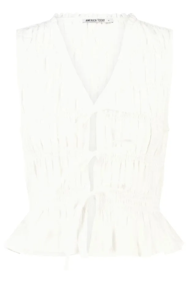 Top Ilka gesmockte haltertop met strikjes en ruffles