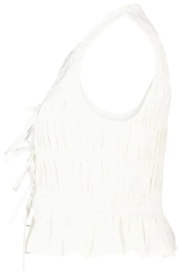 Top Ilka gesmockte haltertop met strikjes en ruffles