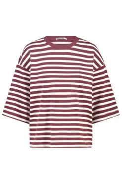 T-shirt Elly gestreept t-shirt met effen kraag