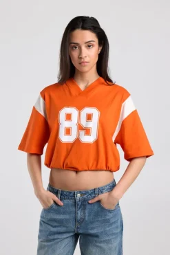 T-shirt Enny sporty t-shirt met v-hals en elastische zoom
