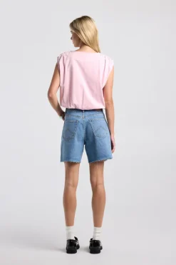 T-shirt Evalien mouwloze top met gathering en elastische zoom