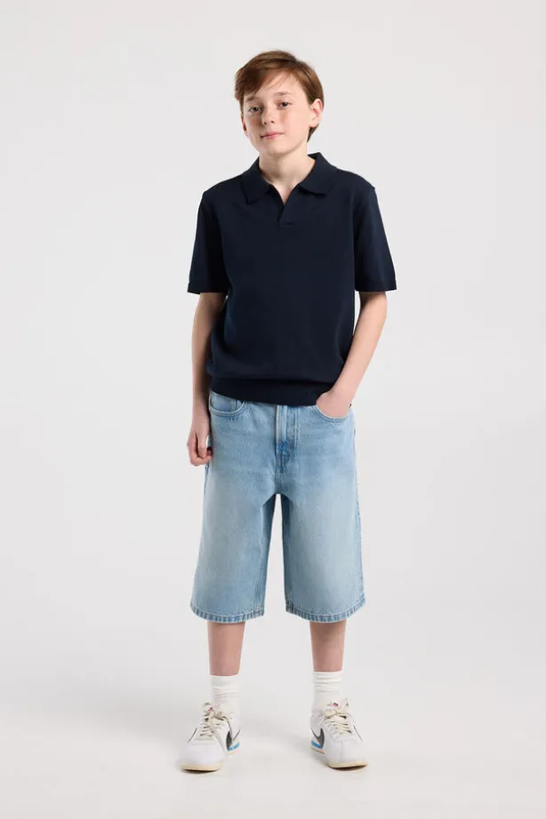 T-shirt Kaden Jr relaxed knit polo met open kraag en ribboorden