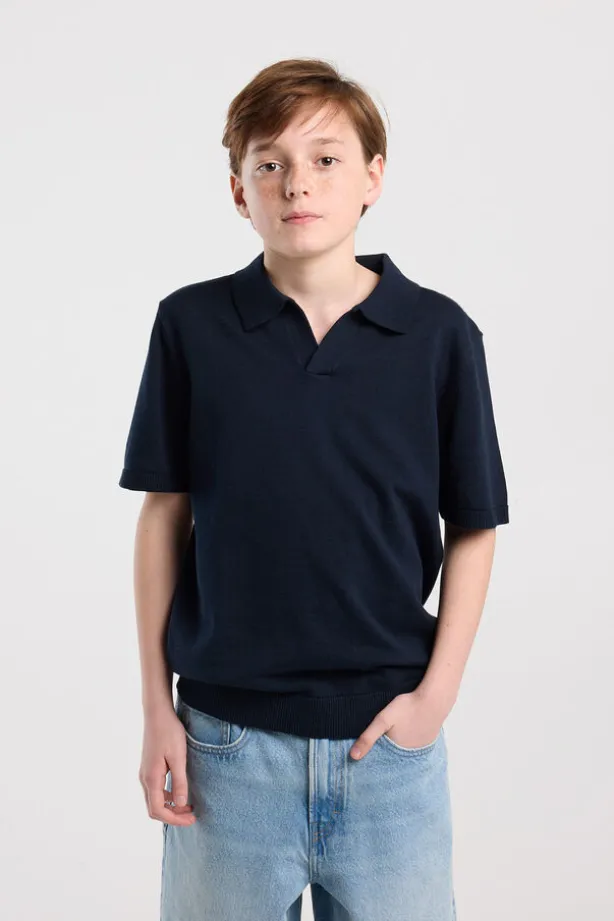 T-shirt Kaden Jr relaxed knit polo met open kraag en ribboorden