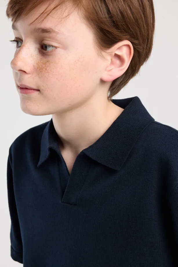 T-shirt Kaden Jr relaxed knit polo met open kraag en ribboorden