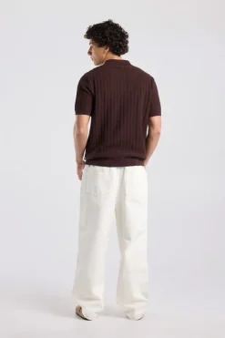 T-shirt Kaj knit polo t-shirt met knoopsluiting en geborduurde strepen