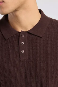 T-shirt Kaj knit polo t-shirt met knoopsluiting en geborduurde strepen