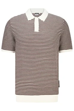 T-shirt Kenneth knit polo t-shirt met knoopsluiting en strepen