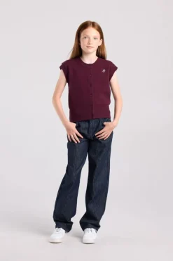 Vest Kata jr mouwloos vest met bordeauxrode knoopjes