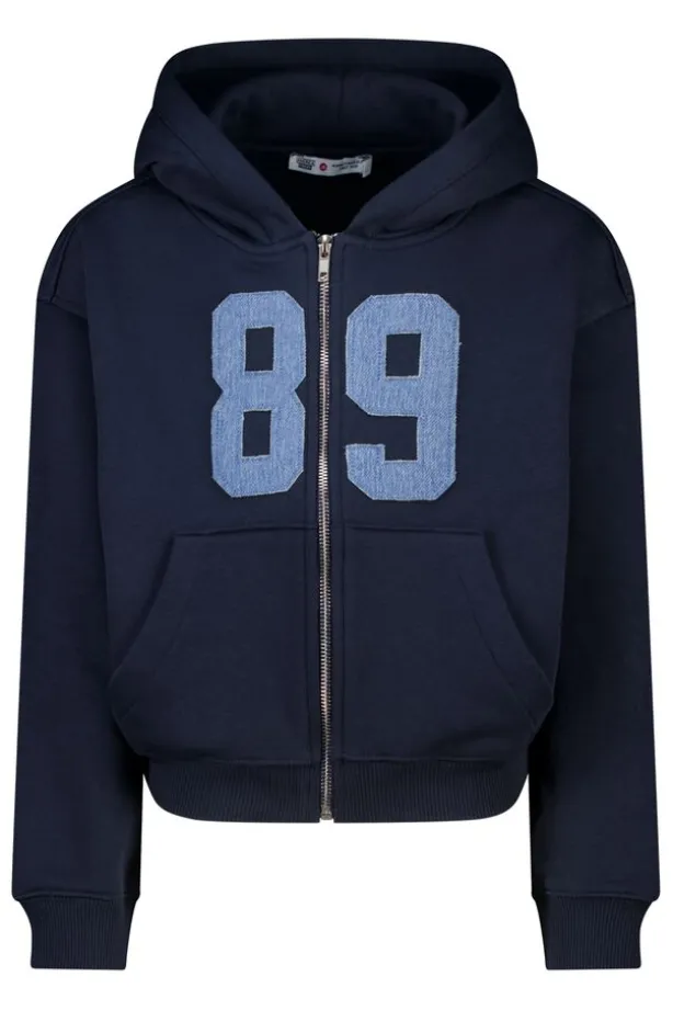 Zip-up sweater Sanne Jr zip-up sweater met capuchon en kangaroo zak